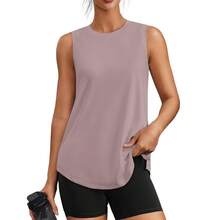 PINSPARK Workout Tops For Women Sleeveless Athletic Tank Tops UPF 50+ Running Tanks With Side Slits Loose Fit Gym Yoga Shirt - Warm Ash Grey - View 1