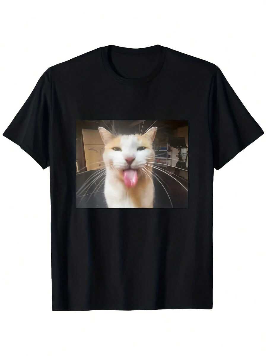 Camiseta de moda "Stupid Bleh Cat Meme" para niños y niñas, transpirable, que absorbe la humedad, informal y cómoda, camiseta de verano casual de estilo urbano, linda, de manga corta, para hombres y mujeres. - Negro - Ver 1