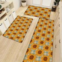 1 pieza Alfombra de lino con estampado de girasol y cuadros, alfombra de baño, felpudo, alfombra rectangular impresa en 3D para sala de estar, dormitorio, pasillo, baño, lavandería - Alfombra de poliéster, apta para decoración interior y exterior del hogar - Multicolor - Ver 2