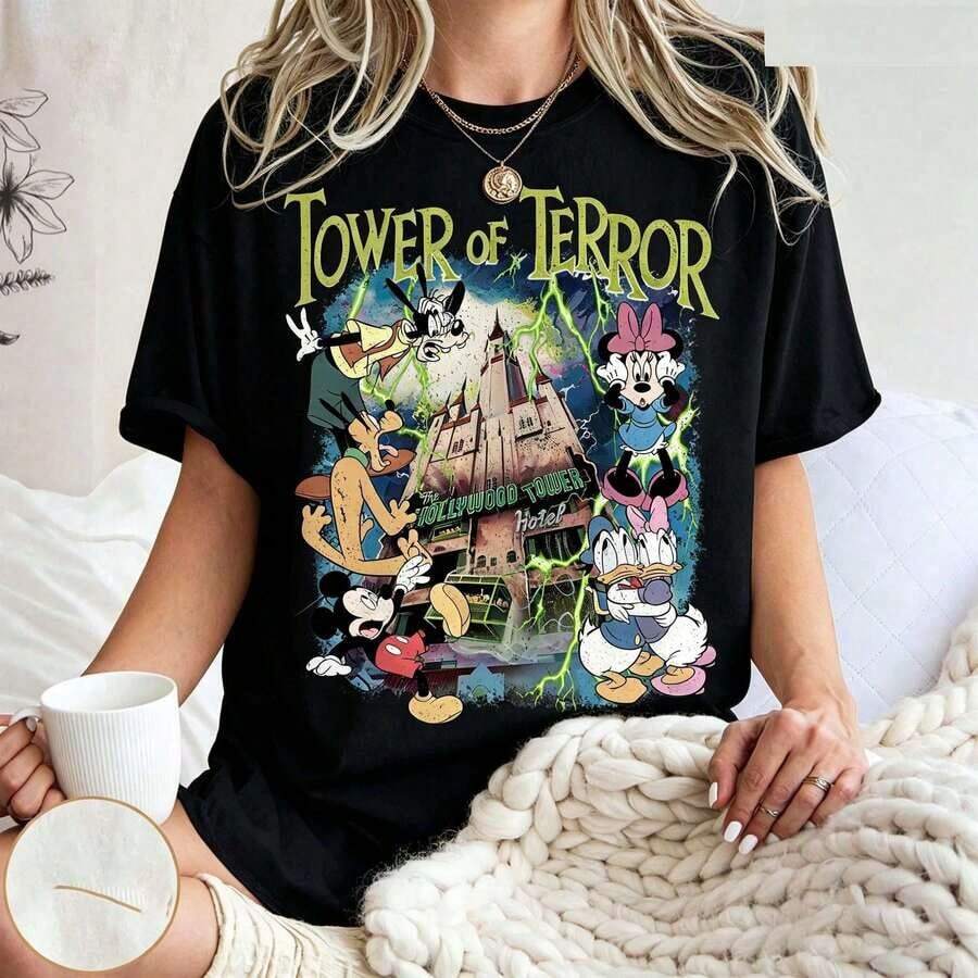 Loose Oversize Disney Tower Of Terror Shirt, Vintage Mickey Mouse Tower Tee, Twilight Zone Disney Ride T-Shirt, Spooky Disney Outfit--Disneys Disneyland Paris The Magic Kingdom Disneyesque The House Of Mouse Mickey Mouse Empire Modest Summer Outfits Take That T Shirt Summer Coord Tops For Women Summer Summer Clothes Women Summer Clothes Summer Tops Summer Tops Women Summer Co Ord Summer Top Summer Outfits White Top Black Top Holiday Outfits For Women Tops For Women Summer Holiday Gifts Valentine's Day Gifts Earth Day Gifts Oktoberfest Gifts Summer Bank Holiday Gifts - 黑色 - 查看 1