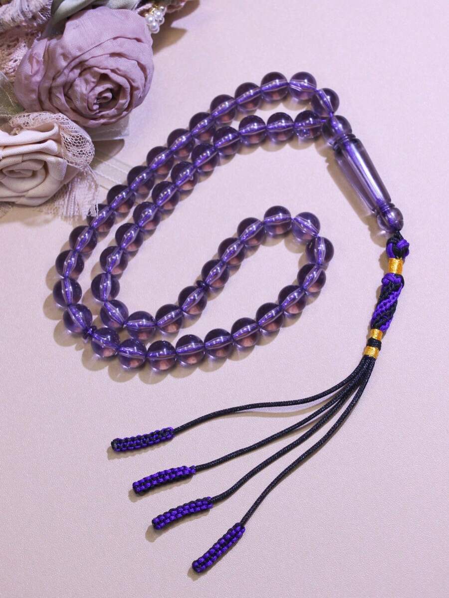 1串（薄荷绿、紫色）45颗10毫米伊斯兰念珠，带手工流苏，日常祈祷/诵经专用念珠，简约薄荷绿、紫色伊斯兰赞念珠 - 彩色 - 查看 1