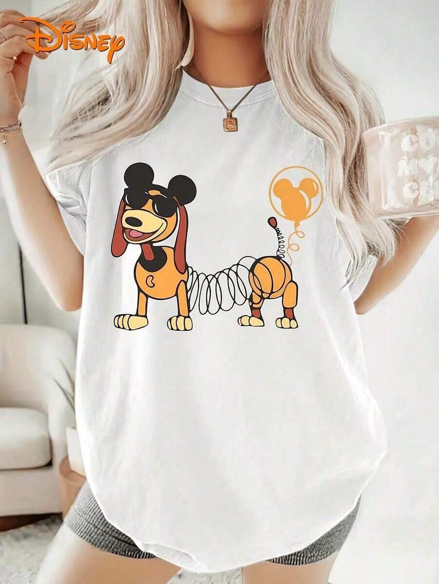 Disney License T Shirts, Disney Toy Story Slinky Dog Mickey Ear Graphic T-Shirt, Women's Casual Crew Neck Short Sleeve Raglan Tee, Cool Slinky Dog With Sunglasses And Mickey Balloon Print Cotton Top, Fun Retro Toy Casual Summer Everyday Wear Shirt ,Camiseta, Summer Outfits For Women, Summer Clothes, Summer Tops, Tops For Women, Festival Outfits, Summer Tops For Women, Mother's Day, Mother's Day Clothing, Gifts For Family And Friends, Spring Outfits For Women, Officially Licensed Disney T-Shirts, Disney Men's And Women's Spring/Summer Fashion Casual Short-Sleeve T-Shirts--Disneys Disneyland Paris The Magic Kingdom Disneyesque B6Holiday Gifts Valentine's Day Gifts Earth Day Gifts Oktoberfest Gifts Summer Bank Holiday Gifts - White - View 1