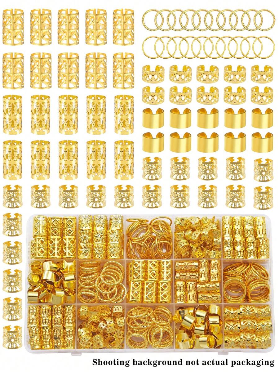 80个金色发圈脏辫发饰套装,街头派对编织发夹发饰,脏辫发饰,适合女性和女孩的波西米亚风辫子发饰 - 金色 - 查看 1