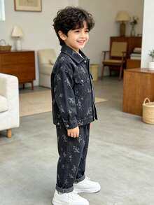 Bộ 2 món áo khoác denim và quần cho bé trai, phù hợp mặc thường ngày, đi học và hoạt động ngoài trời - Xám - Xem 7