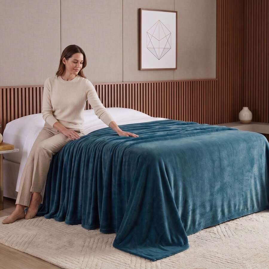 Microfiber Blanket Throw 2.40m X 2.00m Sofa Decoration For Couples - 藏蓝色 - 查看 1