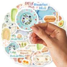 Etori Life Healing 早餐主题和纸胶带，水彩餐具和食物图案装饰胶带，1卷，适用于笔记本、笔记本电脑、行李箱、手机、剪贴簿、吉他、工艺品、办公用品、DIY、房间装饰、信封、标签、文具、涂鸦，色彩缤纷，生日和节日礼物，励志贴纸 - 清瓷小餐 - 查看 3