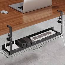 Drill-Free Desktop Cable Management Tray, Home Storage Organizer - Suitable For Organizing Wires, Power Strip Brackets, And Equipped With Cable Ties And Mounting Clips. Wall-Mounted Hidden Cable Channel Rack, Adjustable Length Cable Shelf, Desktop Organizer Storage Rack, Router And Data Cable Bracket, Cable Management Box. Perfect For Home, Office, Desk, Bedroom And Living Room Use. - Black - View 10