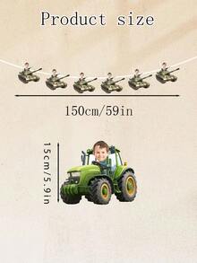 6件客製化臉部照片橫幅/個性化照片車輛橫幅/個性化生日裝飾/工程主題派對旗幟/臉部橫幅/派對背景/個性化照片橫幅/個性化生日裝飾/車輛主題派對旗幟/工程主題派對裝飾/個性化照片旗幟/這款有趣且俏皮的個性化照片橫幅具有工程車、挖掘機、拖拉機、坦克、割草機和其他車輛的設計，可以客製化您的孩子照片 - 彩色 - 查看 6