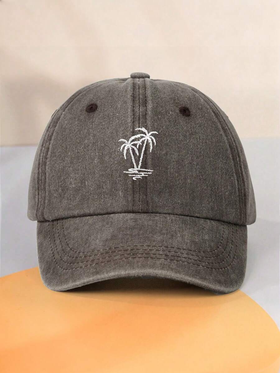 1 pieza Gorra de béisbol con estilo Y2K bordada con palmera, adecuada para deportes al aire libre, protección solar, viajes diarios, festivales y viajes - Marrón - Ver 1