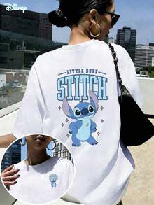 Disney Lilo & Stitch "Little Dude" Oversized T-Shirt: White Loose Fit Cotton Tee With College Style Double-Sided Graphic, Perfect For Theme Park Visits, Casual Wear And Stitch Fans, Ideal Gift --Disneys Disneyland Paris The Magic Kingdom Disneyesque B6Holiday Gifts Valentine's Day Gifts Earth Day Gifts Oktoberfest Gifts Summer Bank Holiday Gifts - trắng - Xem 1