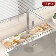 1pc Flower Theme Pattern Sink Drain Pad, Quick-Drying Diatomite Bathroom Faucet Pad, Trimmable Holiday Decorations, Household Kitchen Drain Pad, Washbasin Protection Pad, Suitable For All Kinds Of Faucets In Bathroom And Kitchen. - Multicolor - View 15