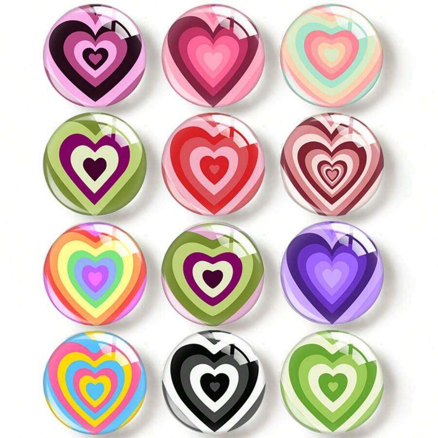 10/20pcs 25mm Colorful Heart Shaped Cabochon Stickers, Suitable For Handmade DIY Jewelry, Keychains, Pendants, Fridge Magnets And Other Accessories, Unisex For Couples, Practical And Versatile For Daily Use, Perfect Gift Choice - Multicolor - View 1