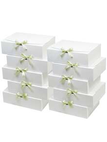 6/10pcs White Gift Boxes With Green Ribbon, Wedding Gift Boxes, Storage Boxes, Cosmetic Organizer Boxes, Decorative Flat Packed Boxes For Handmade Items, Suitable For Gifts, Crafts, Weddings, Bridal Showers, Bachelorette Parties, Graduations, Birthdays, Mother's Day, Valentine's Day, Available In Multiple Sizes - White/Green Ribbon - View 2