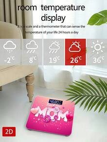 1pc LED Display Electronic Scale,Flat 2D Happy Mother's Day Illustration With Spring Flower Heart Thank You Mom Typography Lettering Bathroom Scale,Decorative Weighing Platform - Suitable For Long-Term Use,Uses AAA Batteries (Batteries Not Included) - Multicolor - View 4