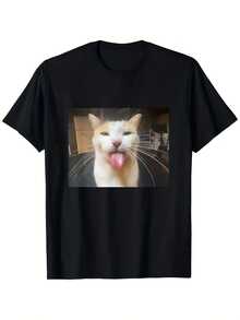 Fashionable "Stupid Bleh Cat Meme" T-Shirt For Boys And Girls, Breathable, Moisture-Wicking, Casual And Comfortable, Cute Urban-Style Summer T-Shirt, Short-Sleeved, For Men And Women. - 黑色 - 查看 6