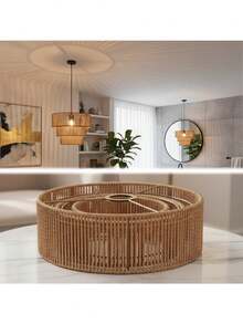 Bohemian Style Woven Rattan Lamp Shade | 3-Layer Design, Suitable For Modern Farmhouse And Coastal Homes - Multicolor - View 3