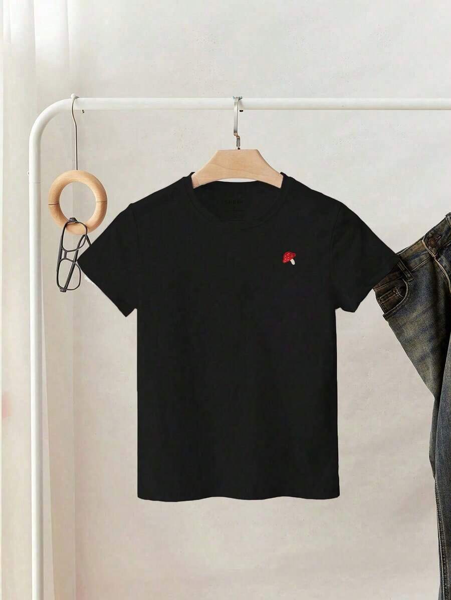 Women's Short-Sleeved, Crew-Neck T-Shirt With Casual Dachshund Embroidery, Versatile. Suitable For All Kinds Of Prints, Jackets, And Casual Wear. Perfect For The Office Or Travel. Very Popular, Sporty Style. 100% Cotton, Comfortable, Soft, And Breathable. The Latest Popular Bestseller. - 黑色 - 查看 1