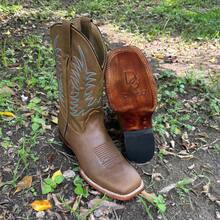Botas vaqueras de piel para hombre color café chocolate con bordado, puntera cuadrada y caña media, cómodas y resistentes para actividades en el exterior Suela de Cuero - Marrón - Ver 10