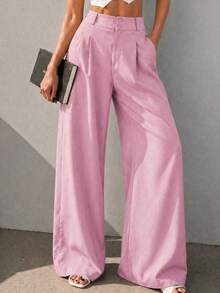 A&DD MODA, REF: AS1341-AS1400, Women's Pants, High Waist, Casual, Wide Leg, Pockets, Elegant, Sophisticated, Modern, Fashion Look, Current Style, Versatile Piece, Comfortable, High Quality, Uncomplicated Look, Women's Fashion. - 淺粉色 - 查看 3