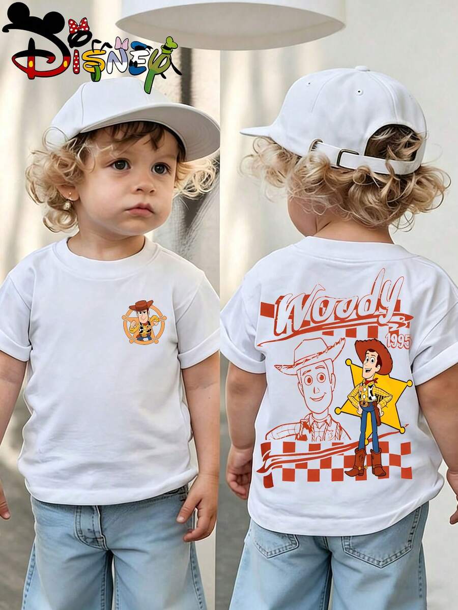 Disney Licensed Street Style Toy Story Woody Art Print Kids' T-Shirt, Bold Cute Cartoon Graphic Tee With "Woody 1995" Retro Logo, Perfect For Everyday Wear, Casual Meetups, Themed Outings And Urban Street Style, Shipped From Local Warehouse - trắng - Xem 1