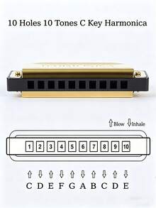 Kèn harmonica 10 lỗ chất lượng cao, giọng C - Hộp đựng cứng cáp, bền chắc, được đánh bóng - Thích hợp cho người mới bắt đầu, người chuyên nghiệp và làm quà tặng Halloween/Giáng sinh. - Một kích cỡ phù hợp cho tất cả - Xem 4
