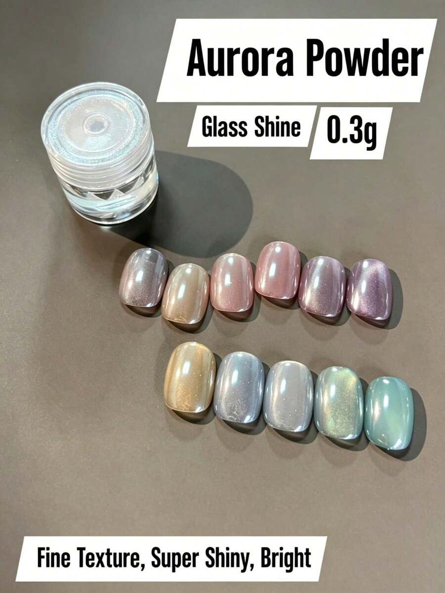 Rainbow Moonlight Nail Powder - 6 Aurora Colors, Creating A Stunning Mirror Effect Nail Art (1G/Pcs) - Multicolor - View 1