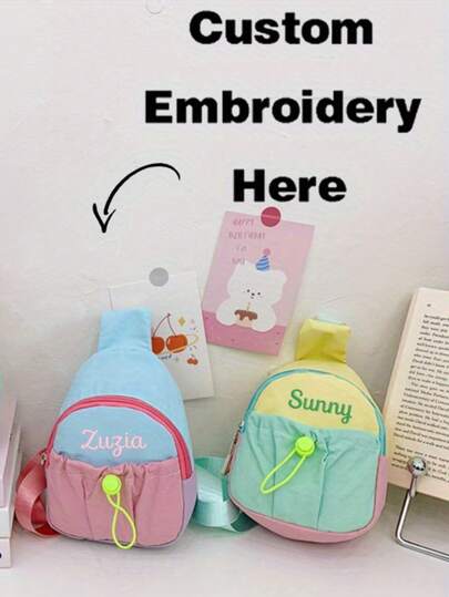 Túi đeo chéo mini thêu họa tiết tương phản tùy chỉnh, túi nhỏ có khóa kéo kiểu Kawaii dễ thương với dây đeo điều chỉnh được, ví đựng tiền xu cần thiết hàng ngày, túi đeo vai thời trang nhẹ.