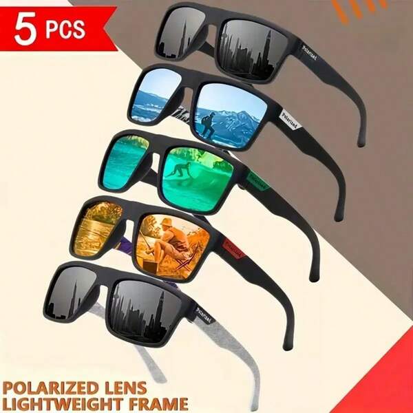 5 Pairs Unisex Square Colorful Decorative Glasses, Suitable For Daily, Sports, Driving And Other Occasions