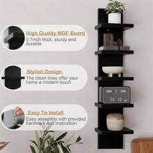 Adjustable Wall-Mounted Display Rack, 5-Tier Design, Modern Home Decor Storage Shelf For Bathroom, Bedroom, Living Room, Office - Suitable For Cosmetics, Figurines, Dolls, Statues And Toys, Combines Aesthetics And Functionality! - Black and White - View 9