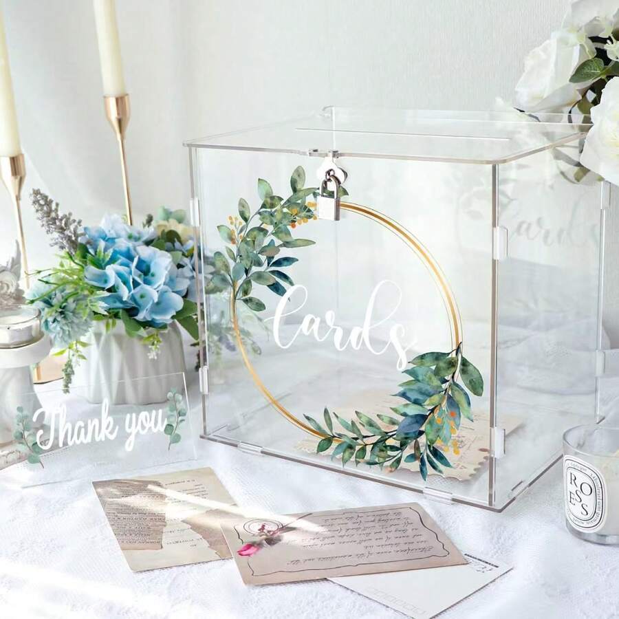 Acrylic Wedding Card Box With Silver Lock, Large Gift Card Box Suitable For Wedding Reception, Wedding, Birthday Party, Ceremony, Fundraising, Voting, Postcard, Greeting Card Box