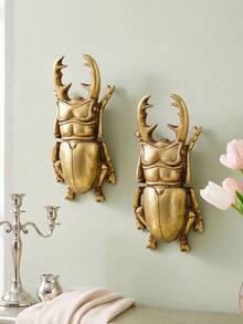 1PC Gold Stag Beetle Shaped Decorative Hanging Ornament, European Vintage Insect Relief Wall Decor, Bohemian Style Animal Resin Wall Hanging, Entryway 3D Pendant, Stag Beetle Ornament, Artistic Wall Decor, Gilded Beetle Figurine, Palace Wall Decor, Suitable For Bedroom, Living Room Background Wall Decoration, Study Wall Hanging, Photography Background Prop, Niche Artistic Style Soft Furnishing, Insect Shaped Pendant, Gift Present - Gold - View 10
