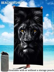 250gsm Super Soft Microfiber Beach Towel - Extra Large Size Quick Dry Super Absorbent Towel Blanket (Lightweight), Ideal For Yoga, Travel, Camping | Lion Pattern | 70x140cm / 90x180cm - Black - View 13