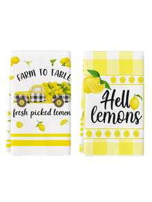 2 Piezas Toallas de cocina de estilo granja con limones amarillos en acuarela, decoración de granja pastoral con camión enano de limones de verano, suministros para fiestas, pañuelos adecuados para la cocina, el comedor y la mesa de comedor - Amarillo - Ver 7