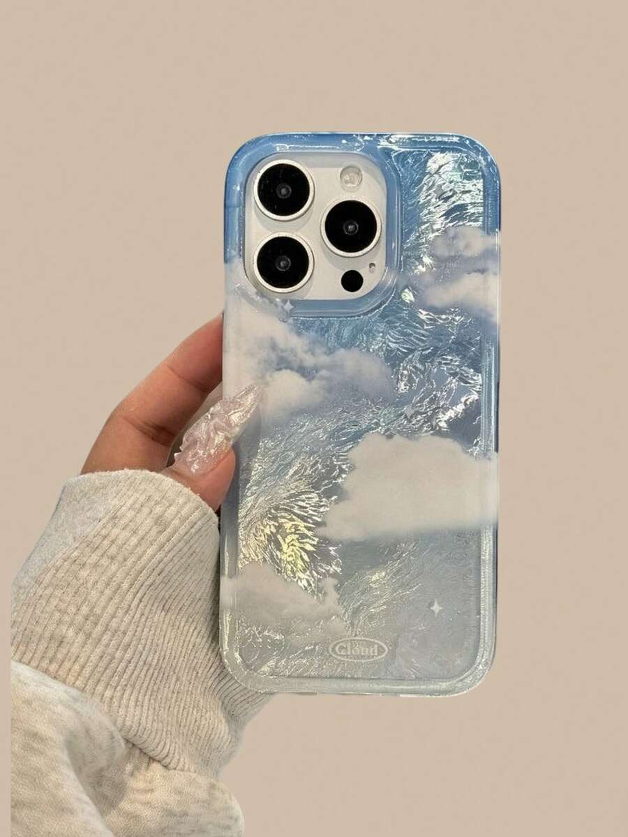 1 chiếc ốp lưng điện thoại họa tiết nhuộm màu xanh da trời và mây trắng, phù hợp với 17 Pro Max, 16 Plus, 15 Pro, 14 - Màu xanh lam - Xem 1
