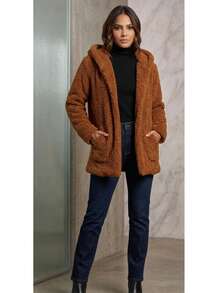 Women's Warm Teddy Faux Fur Casual Coat With Pockets - Autumn/Winter - 摩卡棕 - 查看 1
