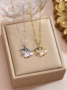 1 chiếc mặt dây chuyền hình mũ tốt nghiệp và sách đính đá Cubic Zirconia tối giản, màu đen & đỏ, dây chuyền môi bằng thép không gỉ mạ vàng/bạc, món quà tốt nghiệp thanh lịch dành cho cả nam và nữ, thích hợp làm quà tặng cho gia đình, bạn bè, con trai, con gái, cháu, bạn thân. - Nhiều màu - Xem 4