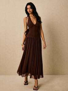 Women's Classic Polka Dot Printed Sleeveless Long Dress Casual Slim Fit Maxi Dress Elegant Summer Outfit For Vacation Beach Wedding Guest Party Daily Casual Wear - 棕色 - 查看 3