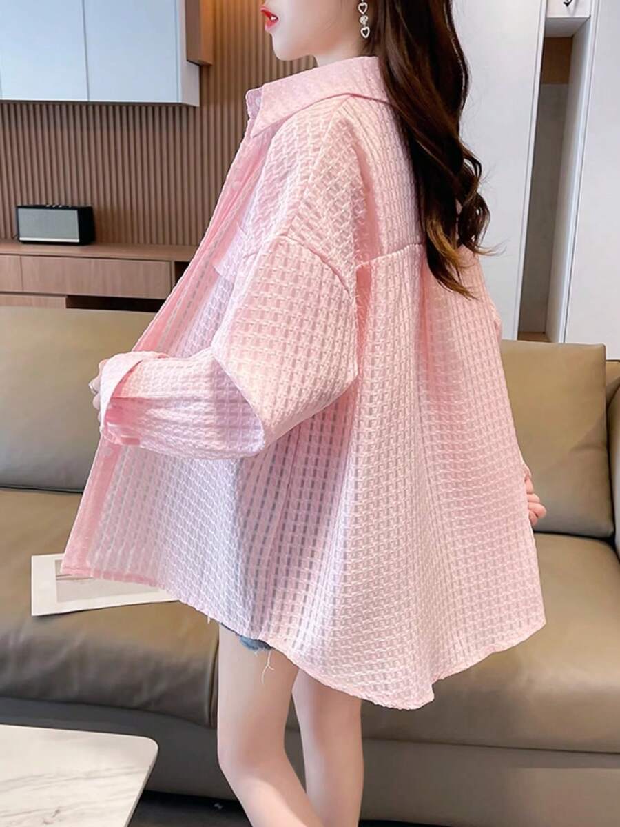 Áo khoác cardigan dáng rộng, nhẹ, màu hồng, tay dài, chống nắng dành cho nữ, mùa hè. - Hồng - Xem 1