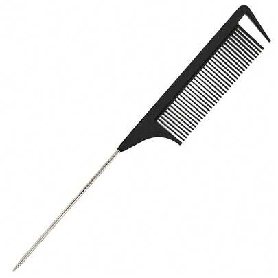 Hair Comb, Rat Tail Comb For Braiding Hair, Fine Tooth Hair Comb With Stainless Steel Pintail For Sectioning, Parting And Styling - Black
