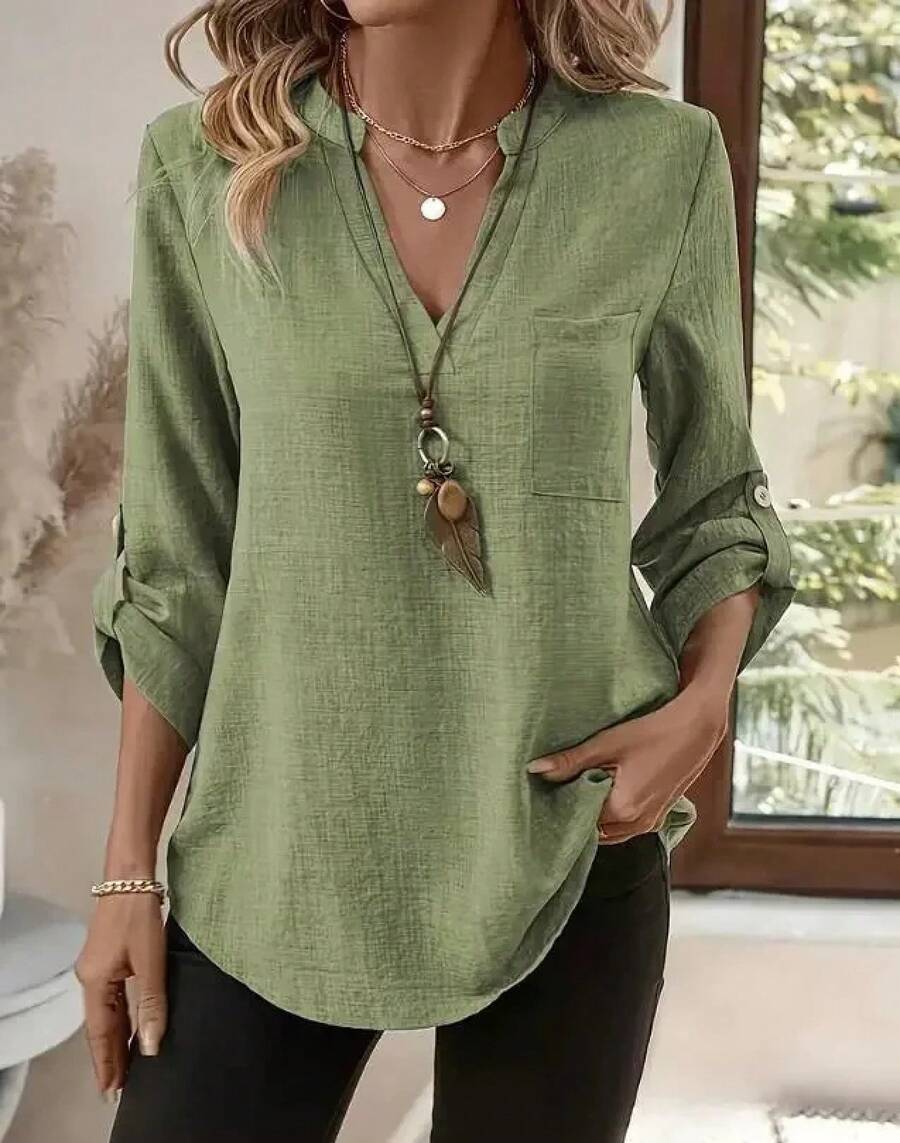 Blusas holgadas informales lisas para mujer, moda de otoño 2025, camisas y blusas Vintage de gran tamaño para mujer, Tops elegantes para jóvenes para mujer - OZN176 Verde claro - Ver 1