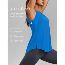 PINSPARK Workout Tops For Women Sleeveless Athletic Tank Tops UPF 50+ Running Tanks With Side Slits Loose Fit Gym Yoga Shirt - 斯普克爾藍 - 查看 4
