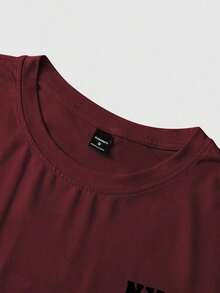Hombres Camiseta con estampado de letra y hombros caídos - Burdeos - Ver 4