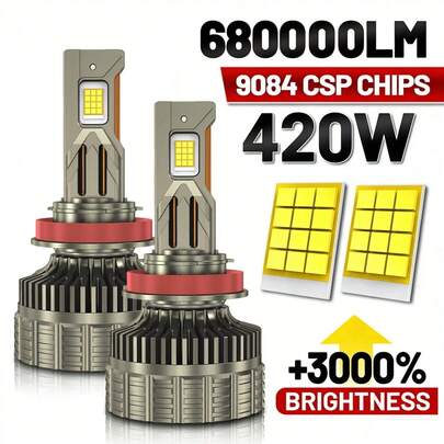 HYNBYZJ 2 paquetes de bombillas LED para faros H11 H7 H4 de 420W con tecnología Canbus, potentes, 6000K, LED HB3 HB4 9005 9006 9012 9007 H13, lámparas LED 12V para faros antiniebla 24V