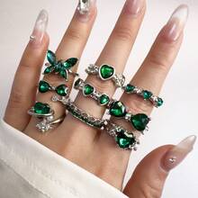 Set de 9 anillos con forma de mariposa y corazón, elegantes y lindos, de múltiples piezas y ajustables, adecuados para fiestas, bodas, uso diario, joyería de moda, mejor regalo - Conjunto de 9 anillos para mujer - Ver 1