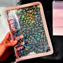 A5/A6 Starry Sky & Aurora Pink Zipper Binder, Zipper Drawstring Design, Korean Style, Transparent Refill Pages, Stamp Pad, Candy Sticker Cards, Collection Album, Transaction Card Album, Photo Album, Budget Planner, Diary, Notebook, Office Supplies,Card Holder - Shape - View 11