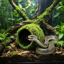 1pc Artificial Moss Reptile Hiding Cave, Suitable For Geckos, Lizards, Hamsters, Snakes To Rest And Hide, Decor For Terrariums And Rainforest Aquariums - Green - View 2