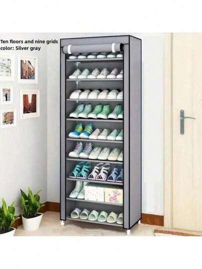 9 Tiers Shoe Rack, Tall Shoe Storage Organizer With Dustproof Cover, Portable Fabric Shoe Cabinet For Closet, Entryway, Hallway, Bedroom, Living Room, Silver Gray, Large Capacity Shoe Shelf For Men Women Sneakers, Slippers, Boots, Spring Festival