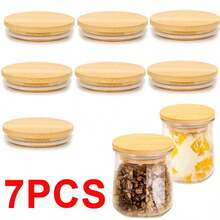 Set Of 7 8cm Reusable Airtight Glass Storage Lids For Bamboo Lids - 7 piezas por juego - Ver 1