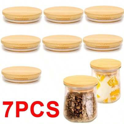 Set Of 7 8cm Reusable Airtight Glass Storage Lids For Bamboo Lids