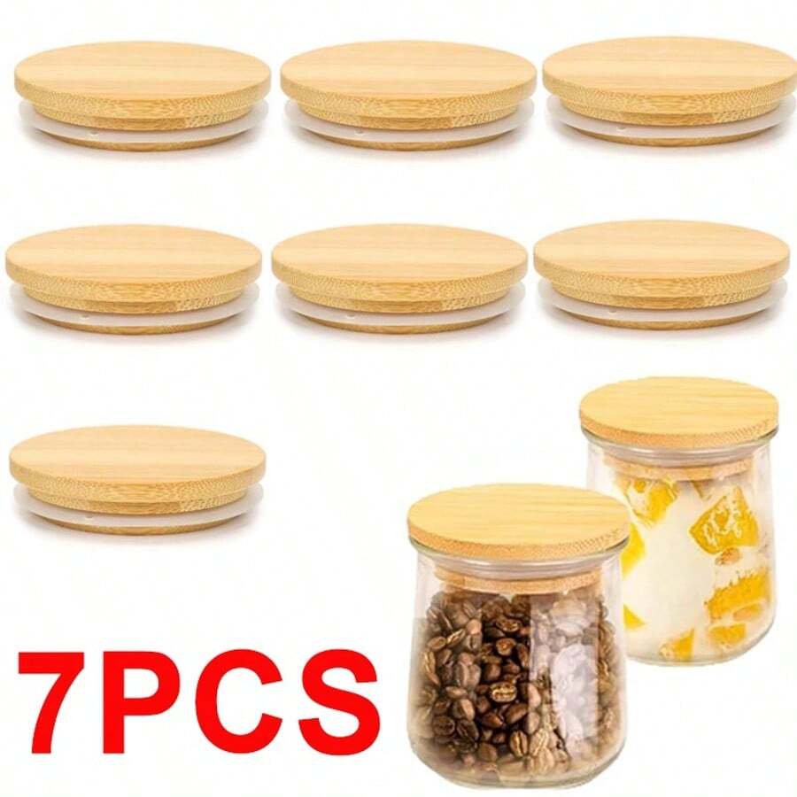Set Of 7 8cm Reusable Airtight Glass Storage Lids For Bamboo Lids - 7 piezas por juego - Ver 1